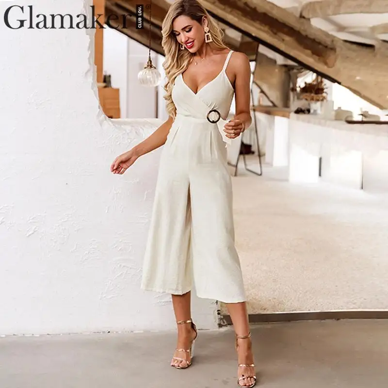 Женский комбинезон на пуговицах Glamaker хлопковые и льняные вечерние комбинезоны