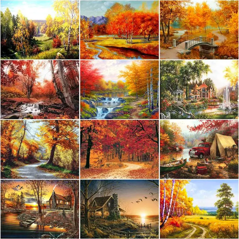 RUOPOTY рамка для фотографий, Diy масло, фотоакриловая стена, фотоосенний лес, Раскраска по номерам для Diy Gi (art.: 3920b7cd443ed) - 3920b7cd443ed