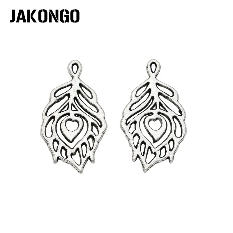 

JAKONGO 20 шт. тибетские посеребренные полые подвески в виде листьев аксессуары ручной работы 13x23 мм