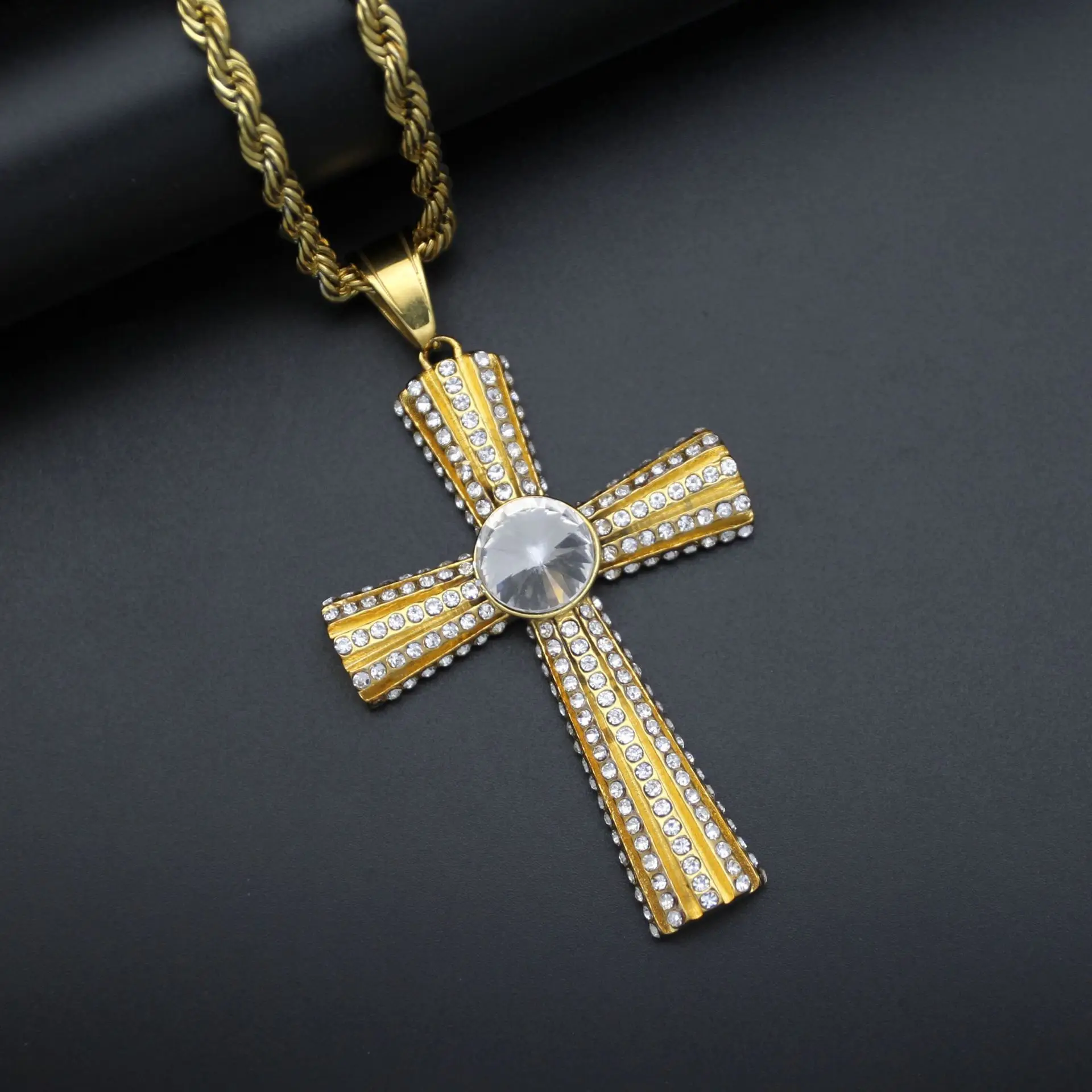 High Quality Cross Pendant Gold Color Iced Out rhinestone Hip Hop Fashion Delicate Jewelry Gift For Women | Украшения и