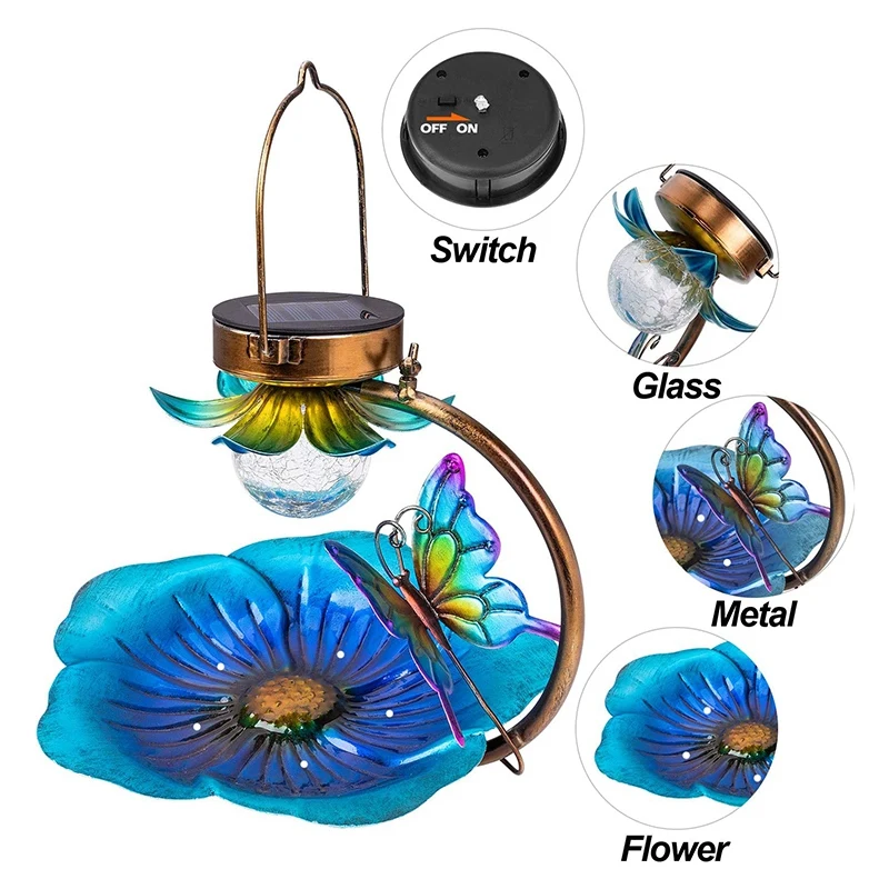 

Solar Bird Feeder for Outside Hanging Wild Bird Feeders Seed Tray Outdoor Solar Powered Garden Light Metal Decorative