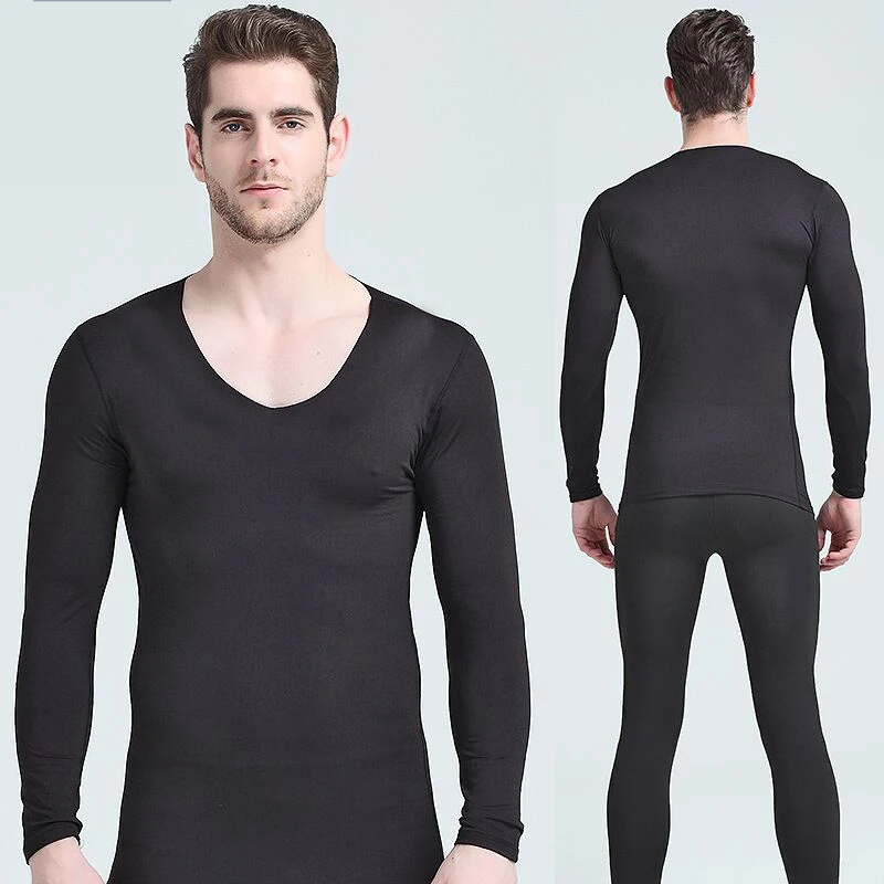 Black 1set Термобелье для мужчин осень зима новая бархатная теплая рубашка+ штаны комплект из 2 предметов подштанники костюмы - Цвет: Black 1set