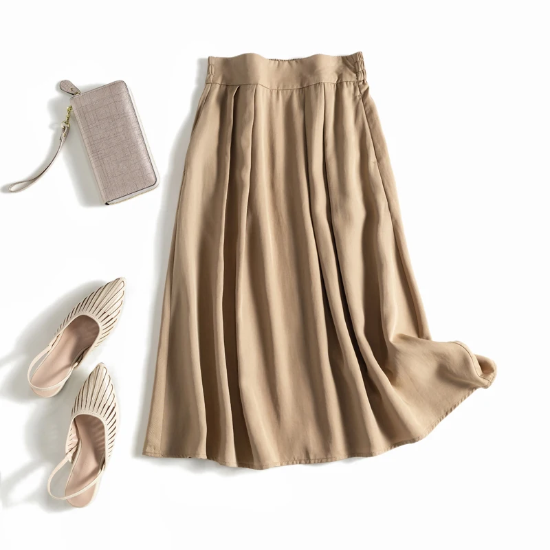 

Summer Women Loose Mori Girl Japan Style Comfortable Breathable Tencel Elastic Waist All-match Skirts