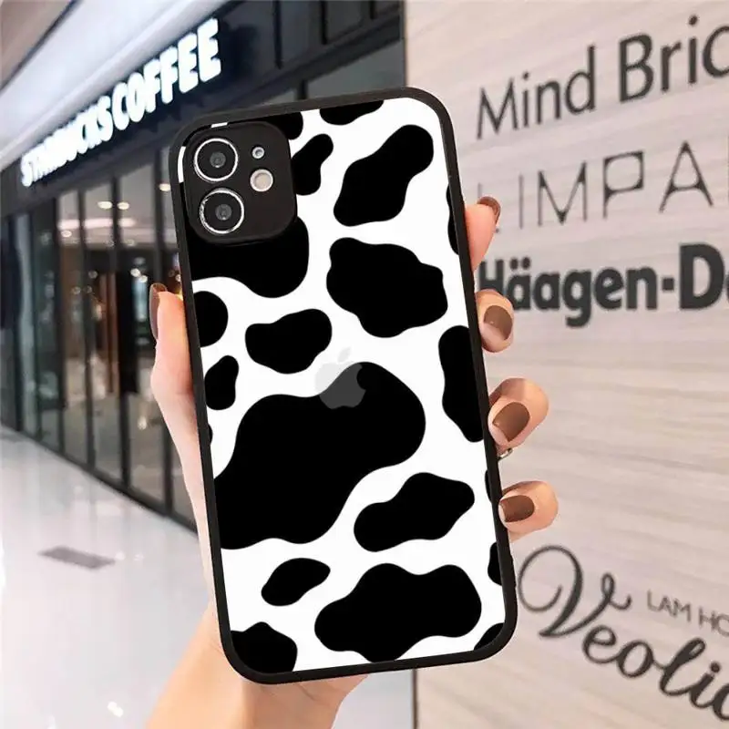 

black white cow print pattern Phone Case Matte Transparent for iPhone 7 8 11 12 s mini pro X XS XR MAX Plus cover funda