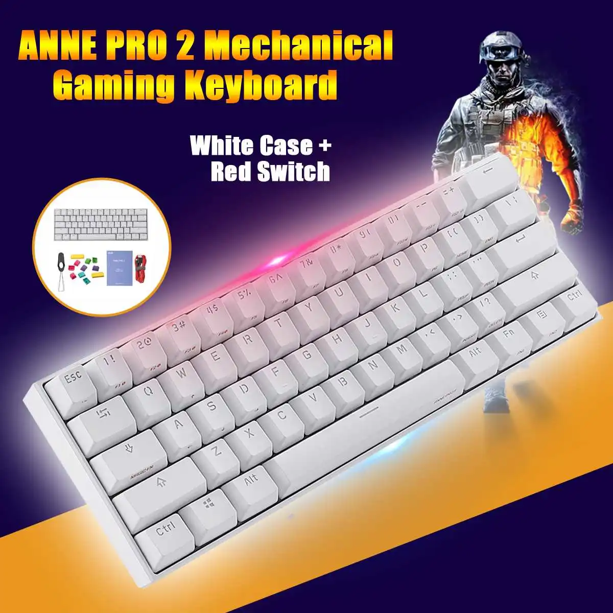 Anne Pro2 61 Keys Mini Computer Mechanical Keyboard 60% NKRO bluetooth Type-C RGB Gaming Keyboard Kailh Box Switch