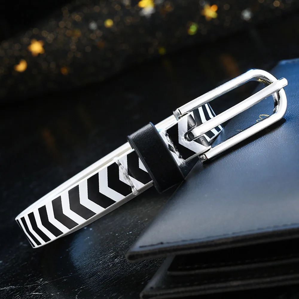 Мужской женский кожаный ремень в черно-белую полоску повседневный пояс на талию