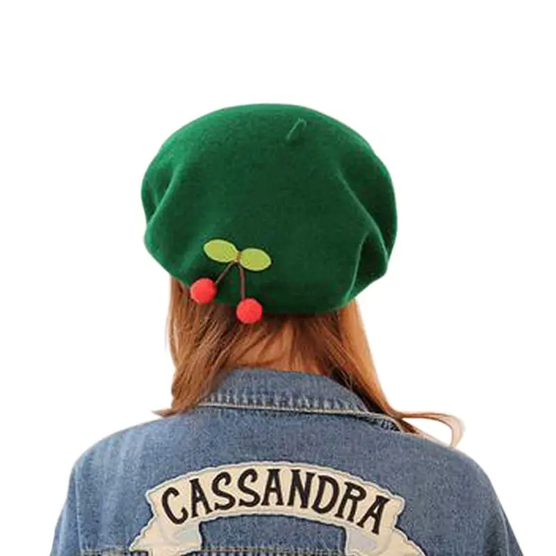 

Берет-вишня для девушек, французский классический берет художника, женский теплый шерстяной берет, шапка, зимние облегающие шапки, Милая же...