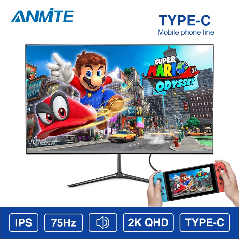 Anmite, 24 дюйма, 2 K, 2560*1440, QHD, тонкий, Ps4, ЖК-монитор для компьютерных игр, Athlete Chicken, Ips экран - Цвет: black DP HDMI TPYE-C