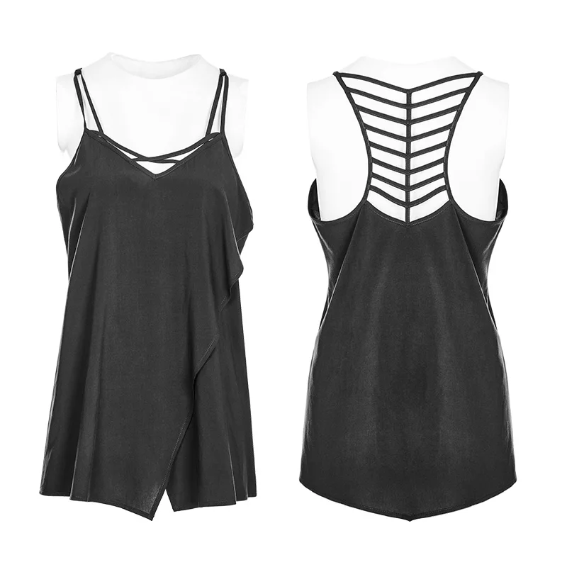 Женский жилет на бретельках в стиле панк с линейным дизайном подвеской из хлопка