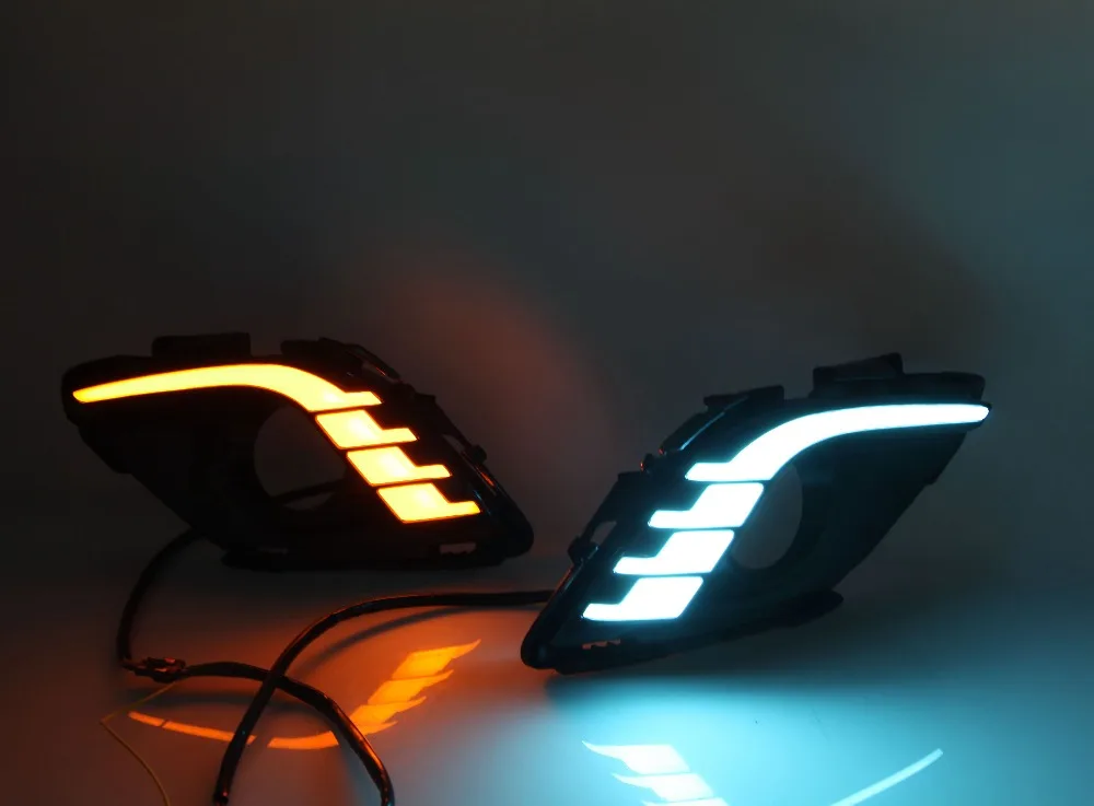 

Eosuns Led Drl Daytime Running Light for Mazda 6 2013 2014 with Dynamic Moving Yellow Turn Signal and Blue Night Light
