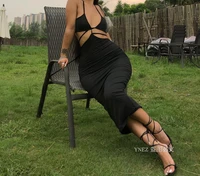 kgfigu summer dresses for women 2021 bandage robe femme solid black sexy cute vestidos sleeveless drop shipping strap clothing