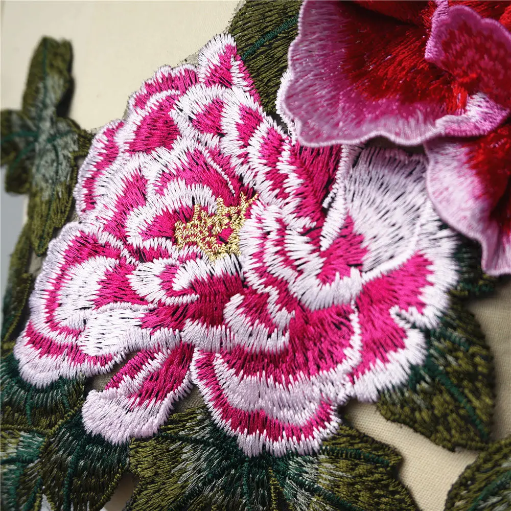 Розовая 3D Цветочная ткань из листового кружева пиона многослойный воротник