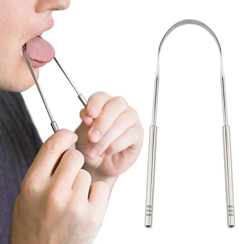 

Stainless Steel Tongue Scraper Oral Tongue Cleaner Brush Fresh Breath Cleaning Coated Tongue Toothbrush Oral Hygiene Care Tools
