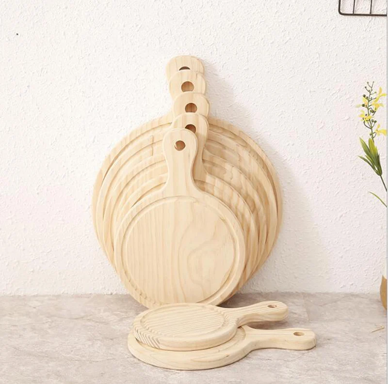 

Деревянная доска для пиццы, круглая с ручной основой для выпечки пиццы, каменная разделочная доска для пиццы, брикет для пиццы