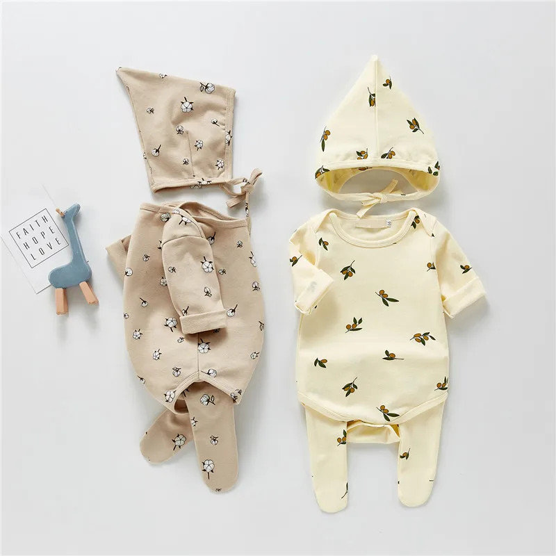 

3-36M Newborn Baby Girls Boys Clothes Set Spring Autumn Cotton Print Soft Infant Suit Romper And Pants Hat 3Pcs Toddler Clothing