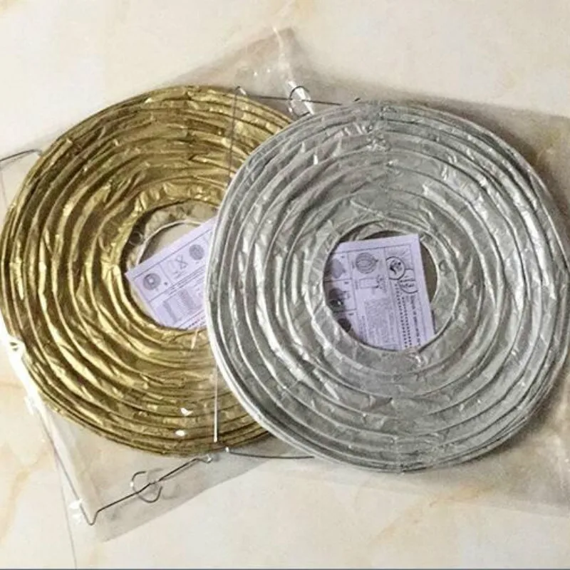 Смешанный размер 15/20/30 см золотой серебряный китайский тканевый бумажный фонарь