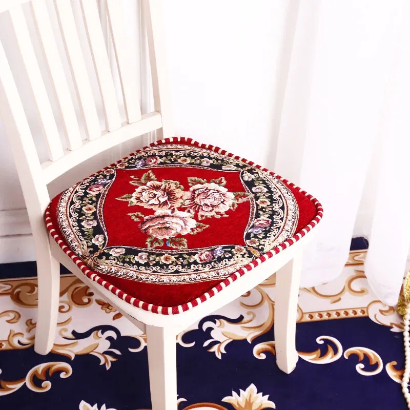 

Pastoral Style Cushion Four Seasons Dining Chair Non Slip Mat Horseshoe Chenille Jacquard Cushion Thickened Office Chair Mat