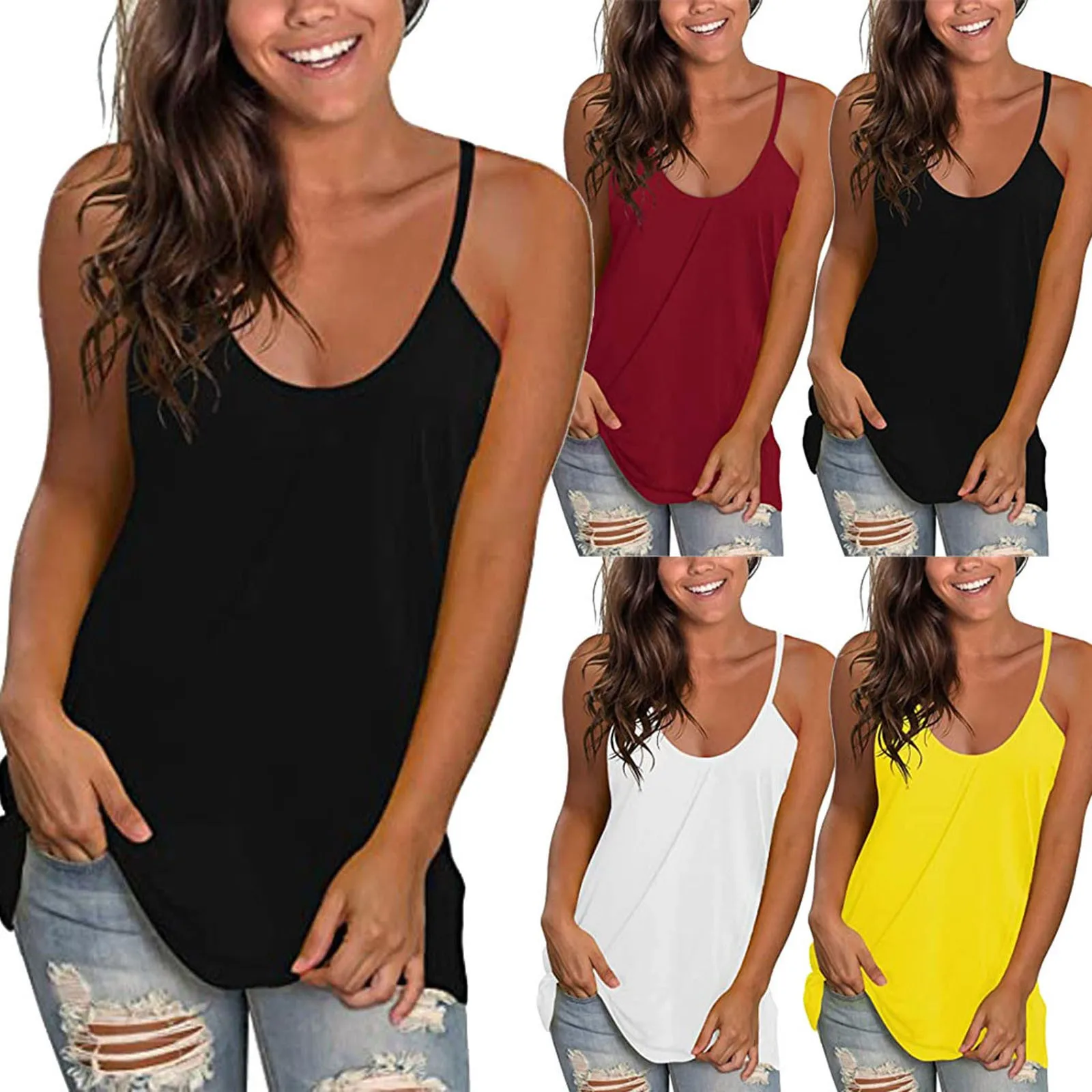 

Ladies Vest Summer Sleeveless Basic Camisole Blouse Fashion Solid Top