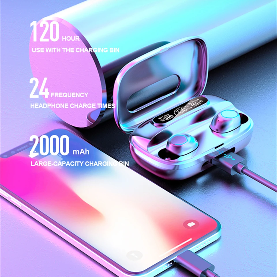 New TWS Earphone Wireless Bluetooth 5.1 Headphones Waterproof Sport Headsets Noise Reduction Earbuds with Microphone |