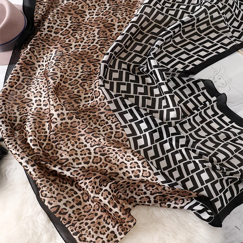 

2020 luxury 180X90CM silk scarf high quality travel scarves femme new hijab foulard women fashion Leopard Print shawls and wraps