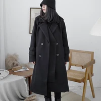 ladies woolen coat winter new solid color lapel personality front design double breasted loose wide cocoon type thick coat
