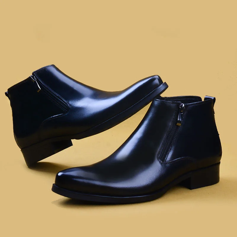 Мужские мотоциклетные ботинки на молнии коричневые ботильоны из натуральной