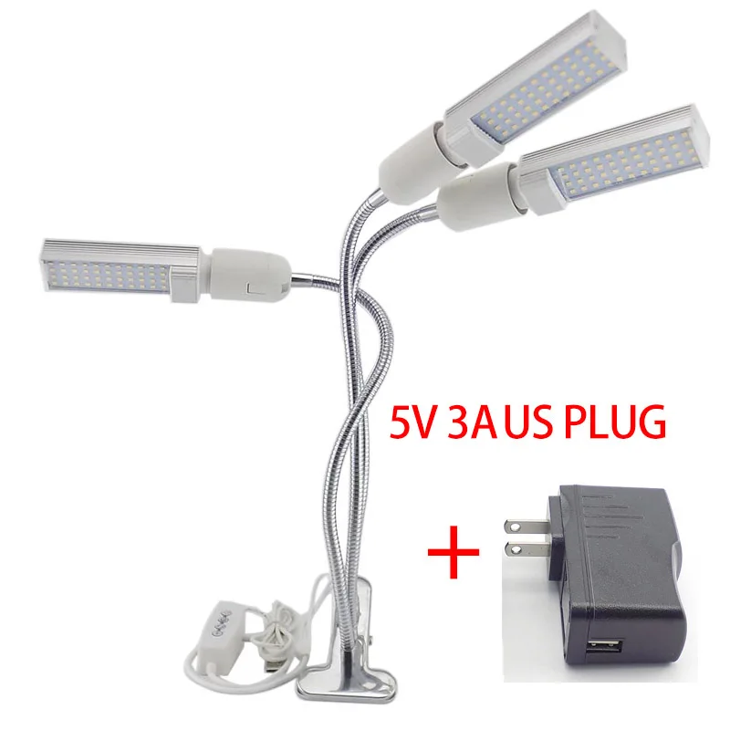 3 Bulbs 3 Heads US Полный спектр 3 головные лампы Три головки Фито держатель лампы светодиодный светильник для выращивания лампы USB таймер growbox выращивание теплицы комнатных растений - Испускаемый цвет: 3 Bulbs 3 Heads US