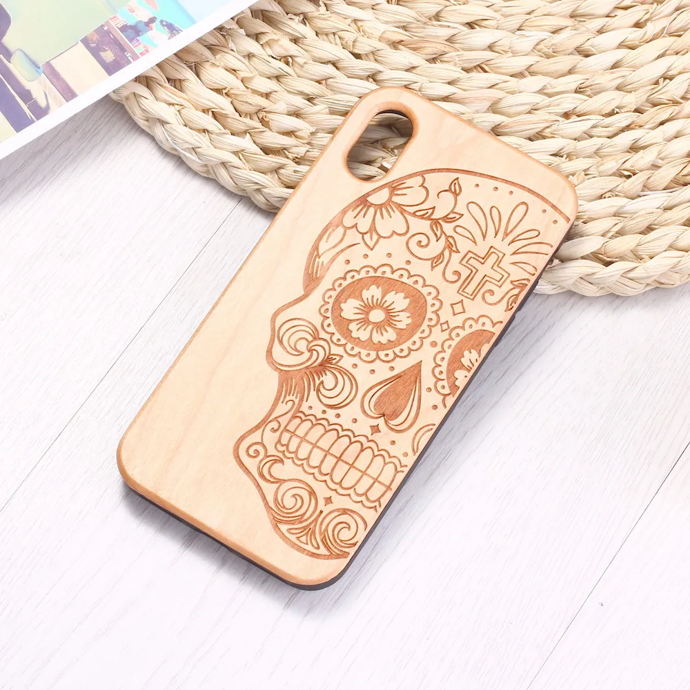 Mexican skull Vintage Floral Engraved Wood Phone Case Coque Funda For iPhone 14 14ProMax 14Plus 13Promax 13 12 11