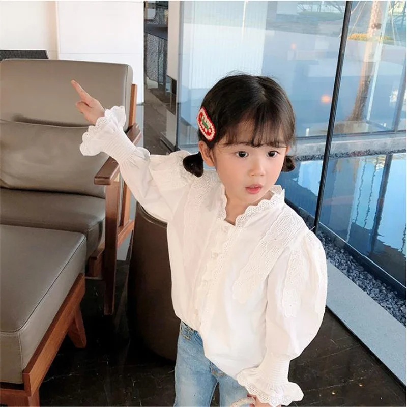 

Celveroso 2021 new girls' lace shirt spring Korean edition children's wear baby bottom top children's princess lace shirt