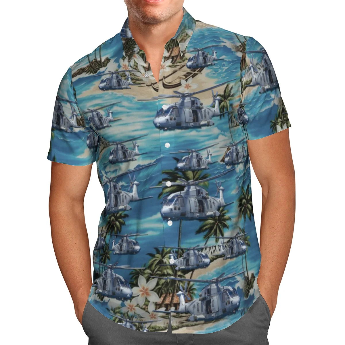 

Helicopter Print Short Sleeve Shirts For Men Loose Cardigan Button Shirt Plus Size Hawaiian Style Summer 2021 Ventilated Shirt-6