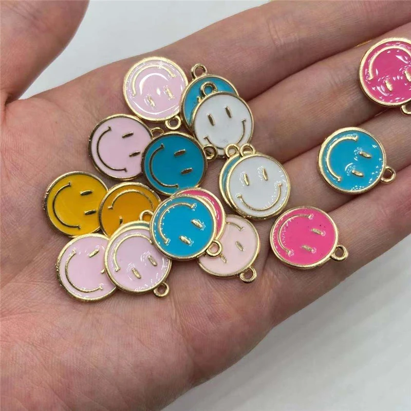 

10pcs 16mmX19mm Alloy Enamel Smile Faced Beads Charm Pendant for Diy Earring Necklace Jewelry Making Findings Charm Accessories