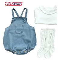 summer kids boy girl cowboy braces rompers infant baby boy girl newborn pure color rompers clothes baby boy girl rompers denim