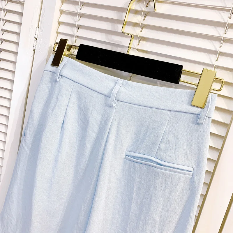 

Solid Color Five-Point Women Casual Shorts 2021 Summer New High Waist Straight Work Clothes Plain Wide Leg Leisure Suit Pants