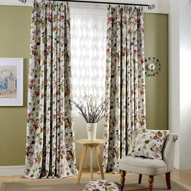 

Pastoral Style Curtain Modern Minimalist Floral Print High-shading Curtains for Living Room Bedroom American Country Curtain