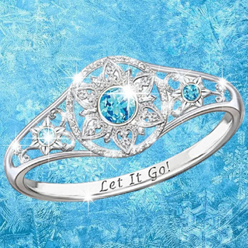 И надписью Let It Go с принтом букв женские сплава кольцо Подсолнух синий