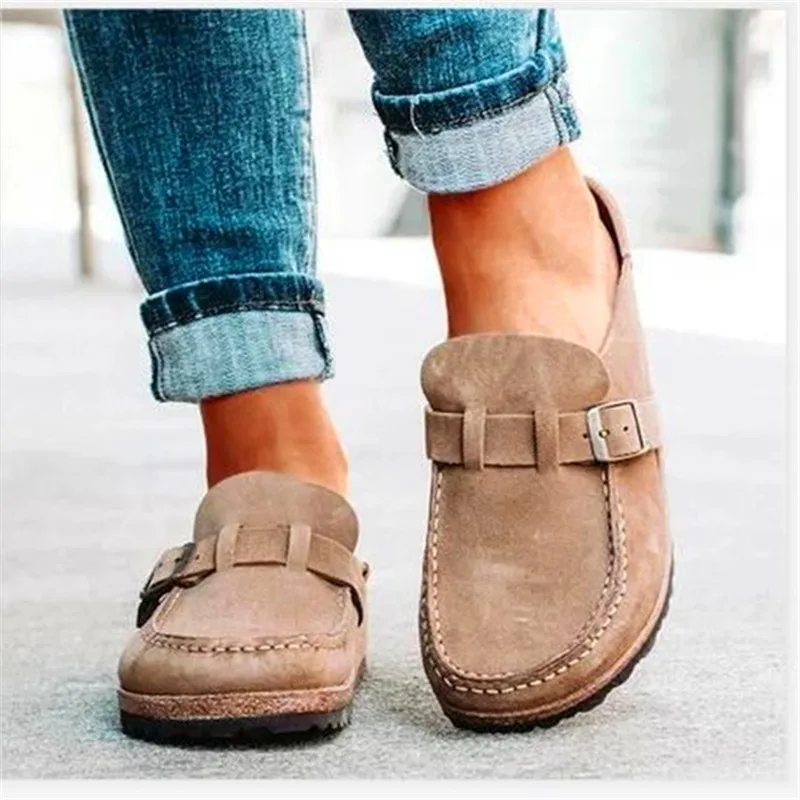 

ALL season new women's slippers flat shoes casual candy color outer belt buckle large size 35-43 flat comfortable work shoes
