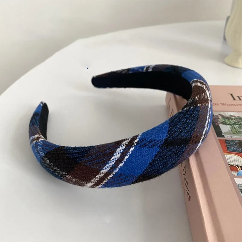 

blue plaid hairband high skull top temperament headband headdress hair accessories for women designer Korean style wholesale