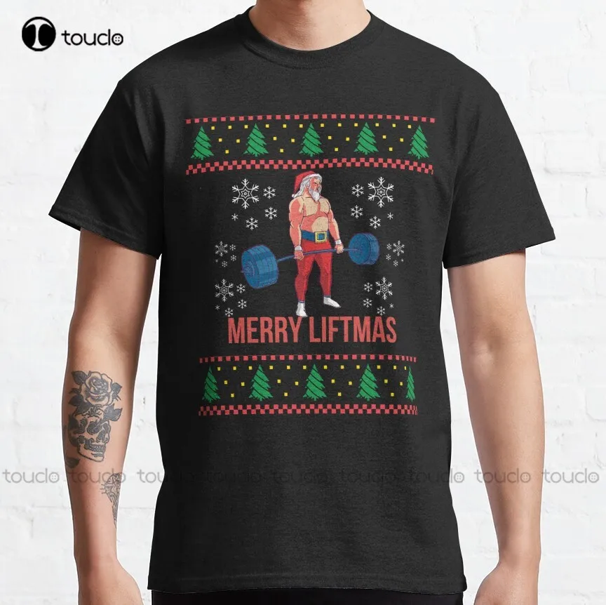 

Merry Liftmas Ugly Christmas Sweater Workout Christmas Fitness Christmas Gym Santa Santa Claus T-Shirt Short Sleeve Shirts New