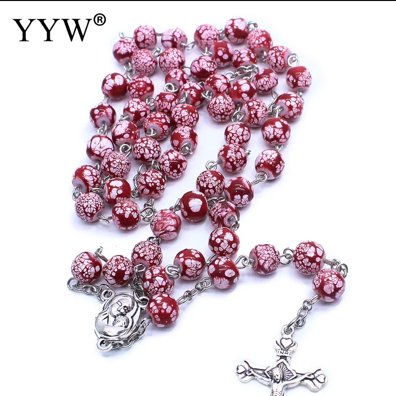 Стеклянная красная бусина четки ожерелье длинная цепочка кисточка крест кулон