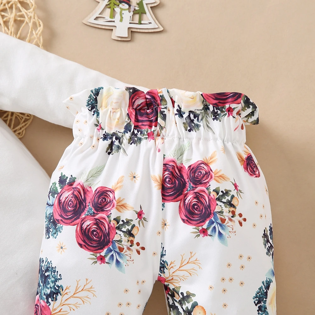 

3Pcs Kids Toddler Baby Girl Clothing Letter Printed Bodysuit Top Floral Bowknot Trousers Autumn Cotton Outfit Clothes Set