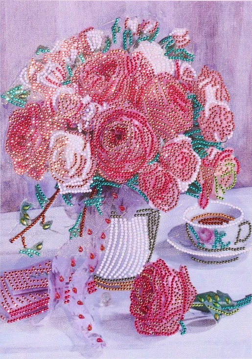 

DIY 5D особой формы, украшенное красными розами Набор для рисования с круглыми камнями и полотном, вышивка крестиком на рисунке, комплекты роз...