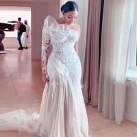 african luxury lace ruffles mermaid wedding dresses one shoulder applique bridal gowns train customized robes de soir%c3%a9e %d9%81%d8%b3%d8%a7%d8%aa%d9%8a%d9%86 %d8%a7