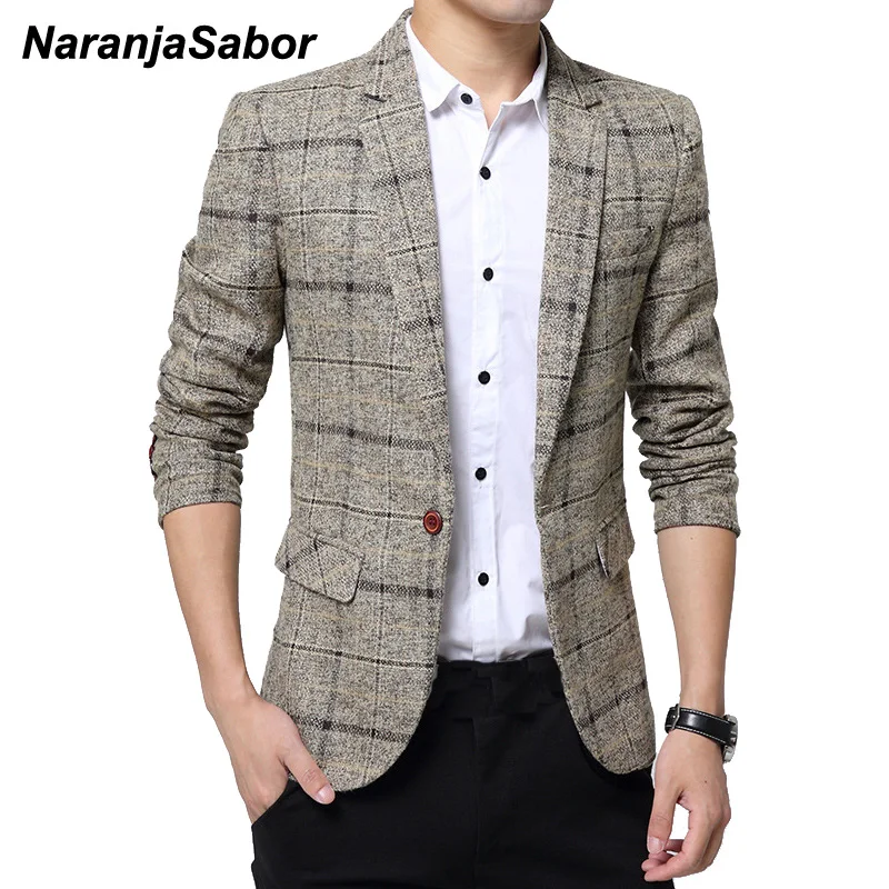 Мужской Клетчатый костюм NaranjaSabor повседневная приталенная куртка для отдыха