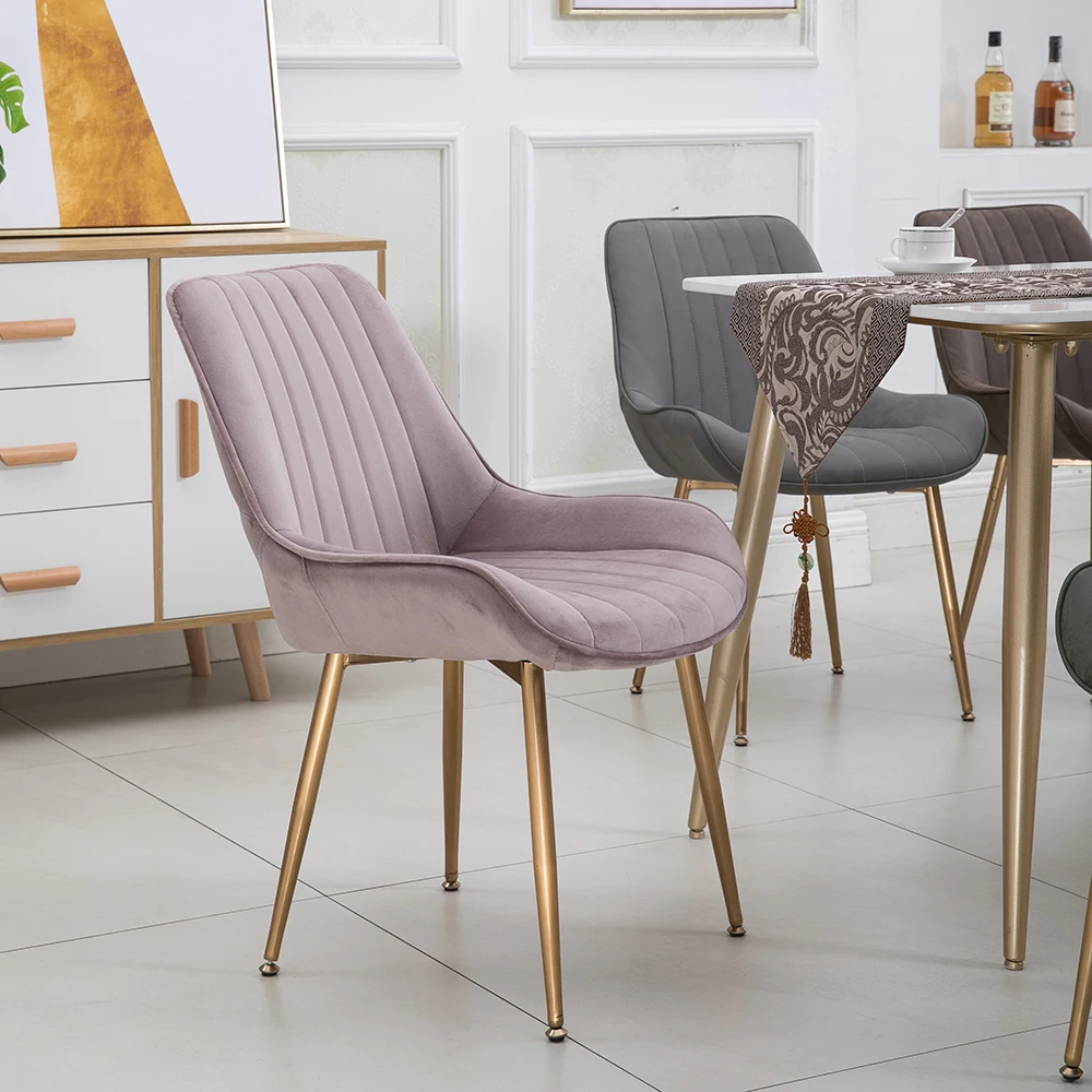Бесплатная доставка модный золотистый металлический бархатный обеденный стул