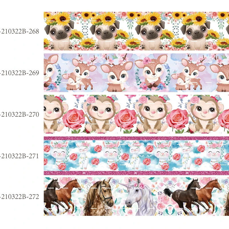 

monkey and deer printed animal grosgrain ribbon Flora 25MM 38MM