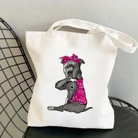 2021 shopper rose red bandanas pit bull i love mom printed tote bag women shopper girl shoulder shopping lady canvas bag