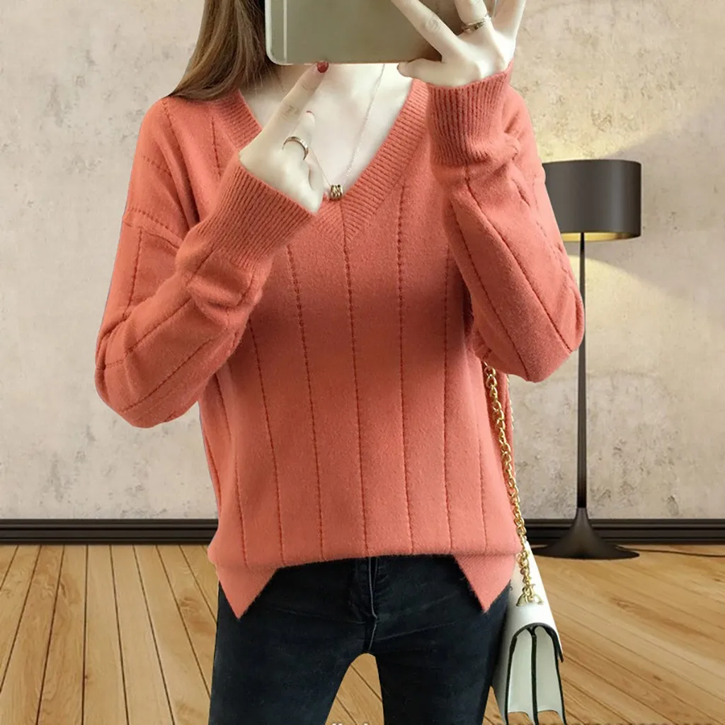 MISSOMO Winter Sweater Women V-Neck Long Sleeve Jumper Pullover Knitt Sweaters women Tops pull Femme hiver sweter Loose Slim 10 | Женская