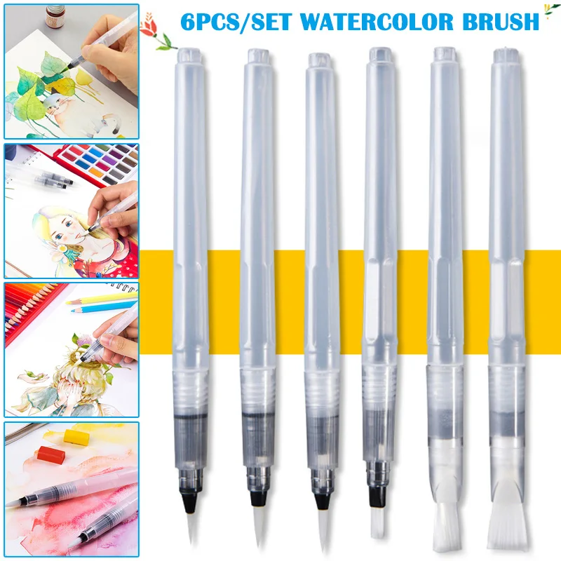 

Multifunctional 6pc Diy Watercolor Brush Refillable Pen Drawing Art Tool For Kids Painting Calligraphy Illustration Pen Supplies