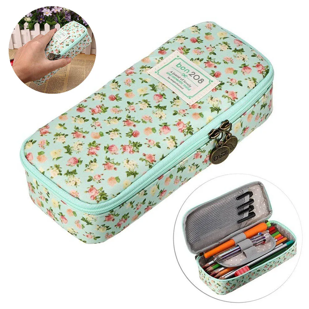 Милый чехол-карандаш большой емкости канцелярский цветочный чехол-органайзер