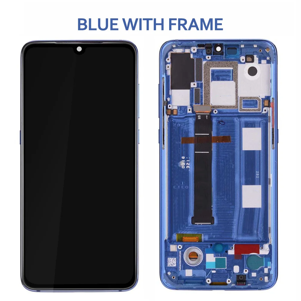 ЖК-дисплей 6,3" Xiao mi 9 mi 9 mi 9 mi 9, супер AMOLED экран с рамкой+ сенсорная панель дигитайзер Замена - Цвет: Blue With Frame